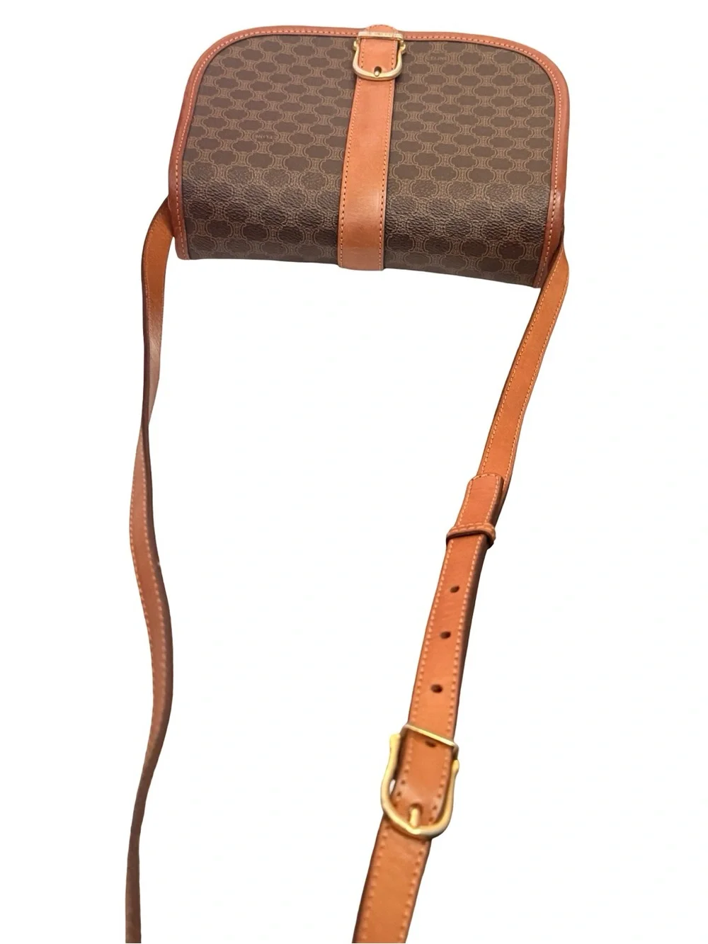 Vintage Celine Macadam Crossbody Brown PVC Leather Shoulder Bag with Back Pocket - Picture 13 of 16